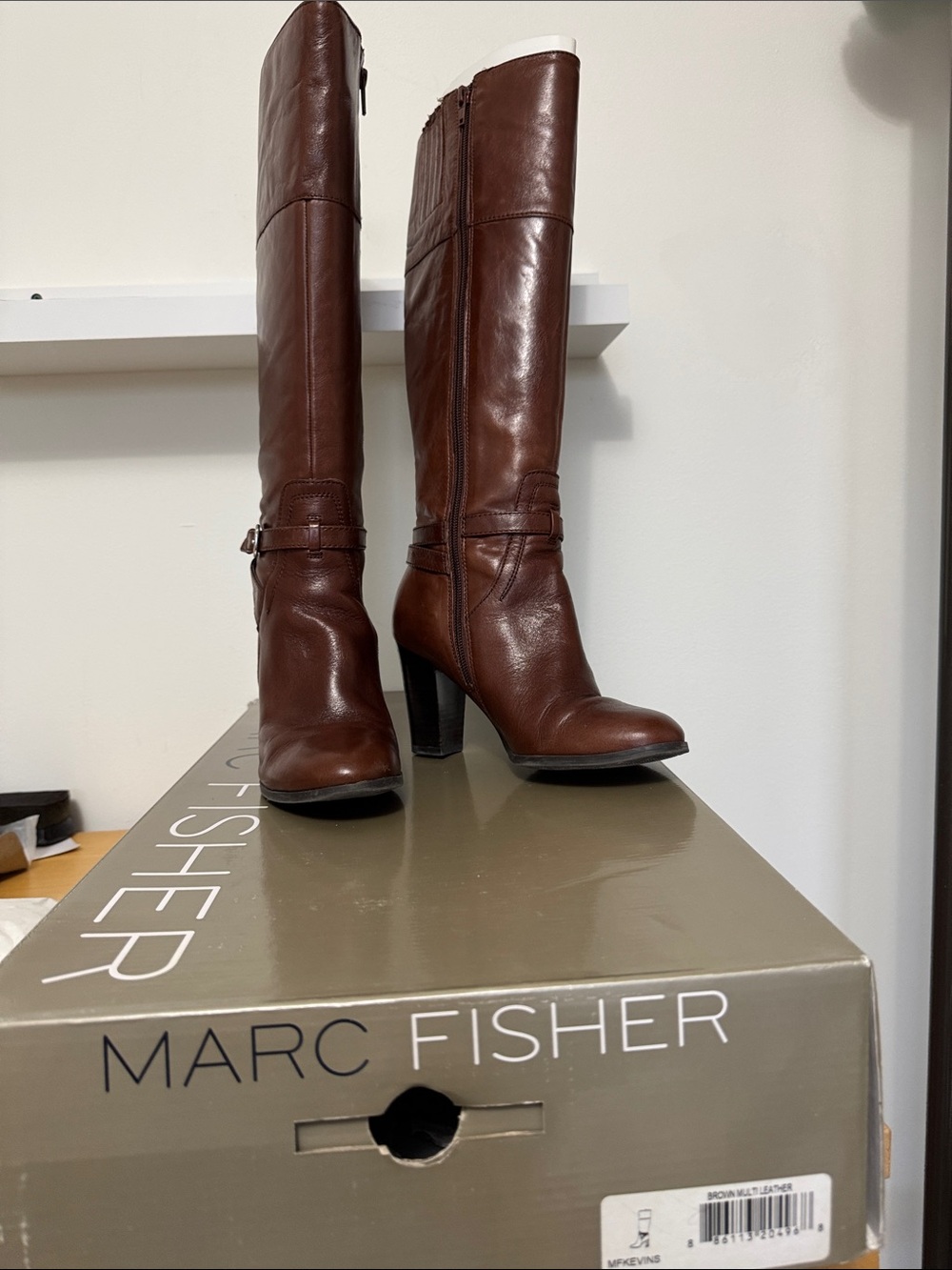 Marc Fisher Chestnut Brown Leather Knee-High Heel Boots